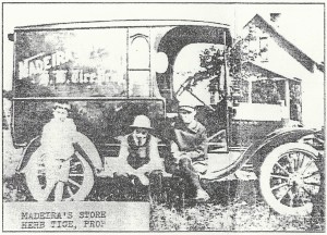 An old photo of Tice's Grocery delivery truck, circa World War I